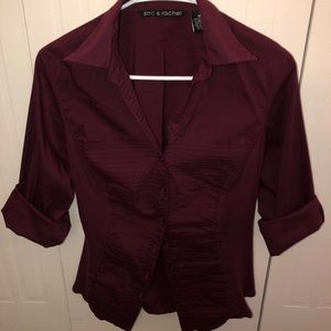 Zac & Rachel Maroon Pintuck Pleated V-neck